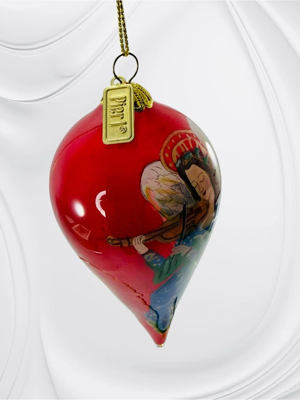 Pier 1 Imports Li Bien Christmas Ornament Angel Playing Violin 2017 Teardrop Red